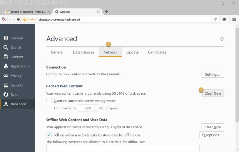 cara menghapus cache di mozilla